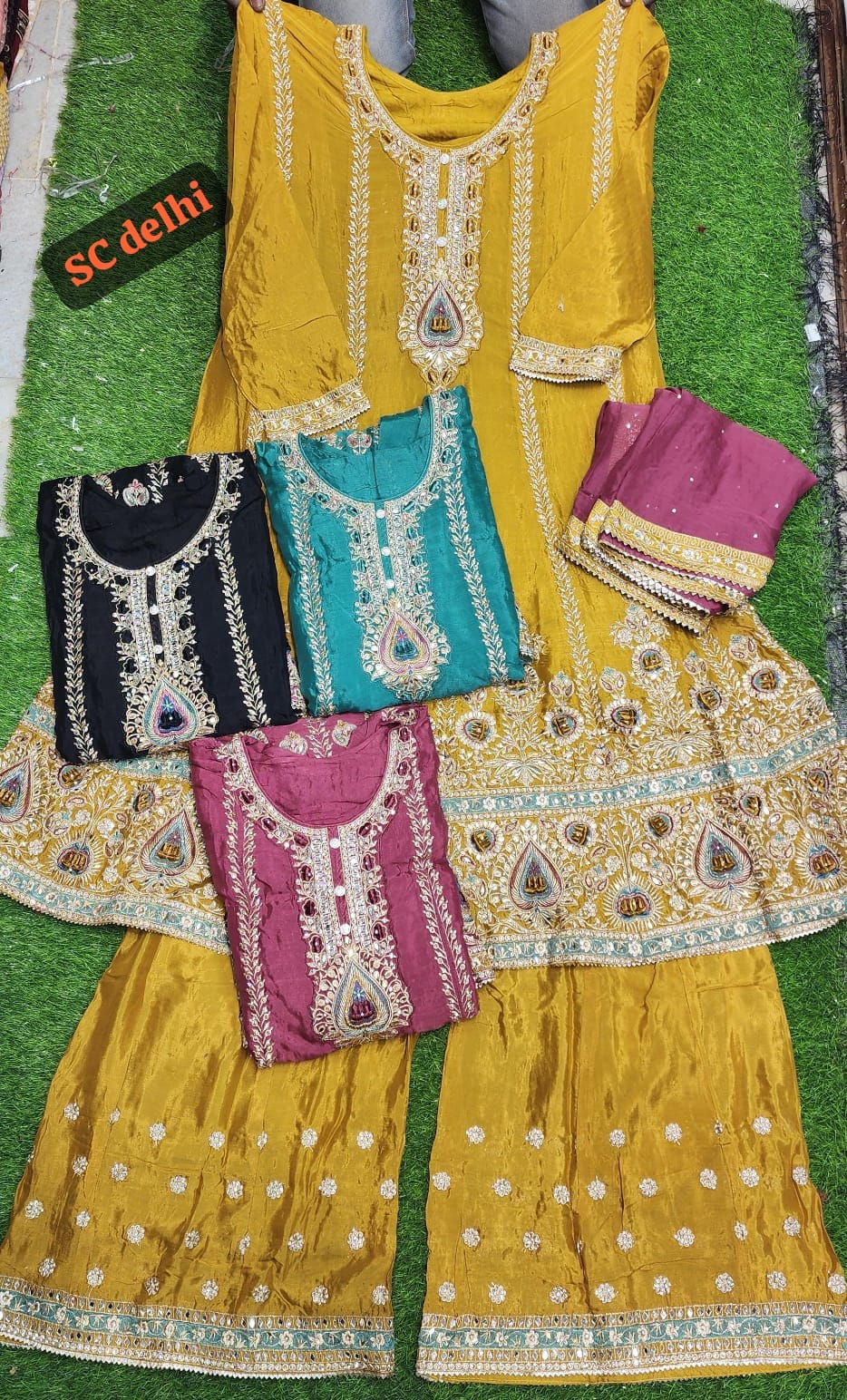 Non Catalogue Sharara Suits ( Rate : 4090/- Per Pcs , Design : 4 colour Set ) 