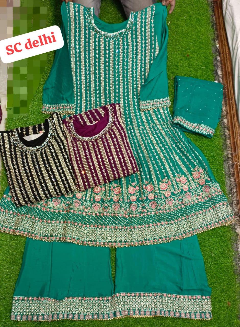 Non Catalogue Sharara Suits ( Rate : 3995/- Per Pcs , Design : 3 colour Set ) 