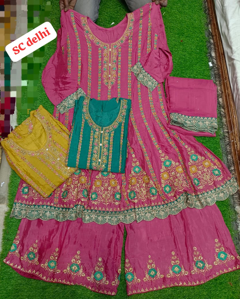 Non Catalogue Sharara Suits ( Rate : 3620/- Per Pcs , Design : 3 colour Set ) 